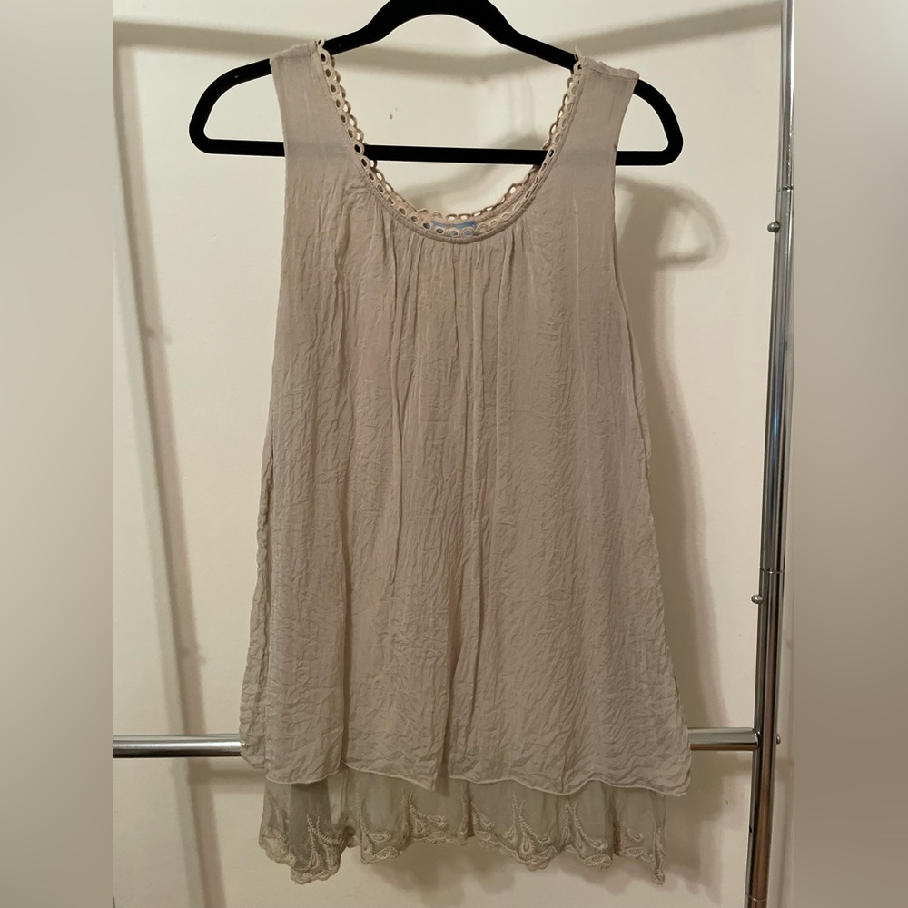 Cream Relaxed Sleeveless Tunic Top